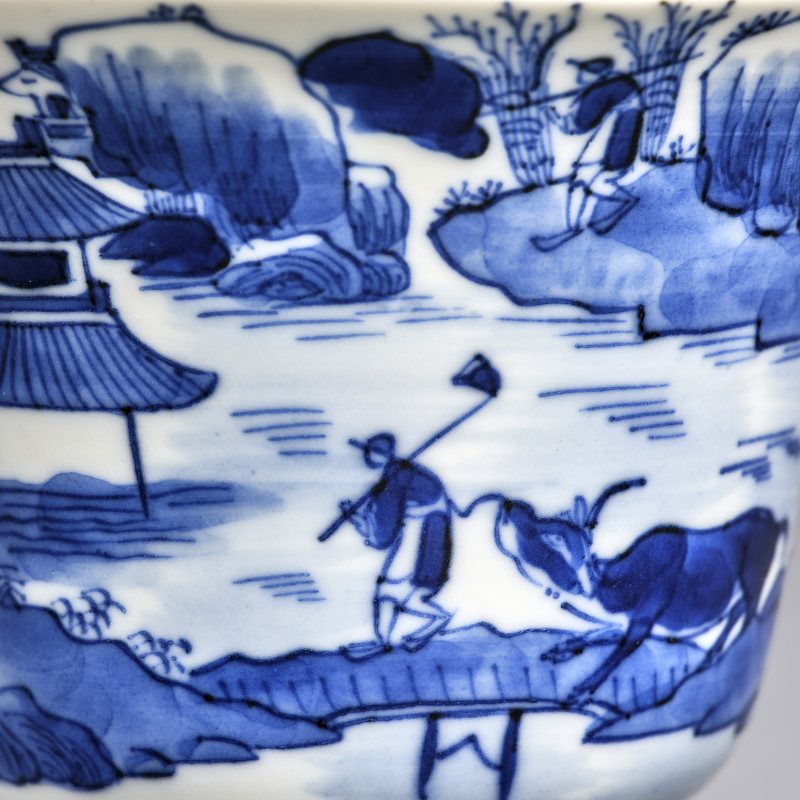 清道光 青花渔樵耕读杯一对 - 图9
