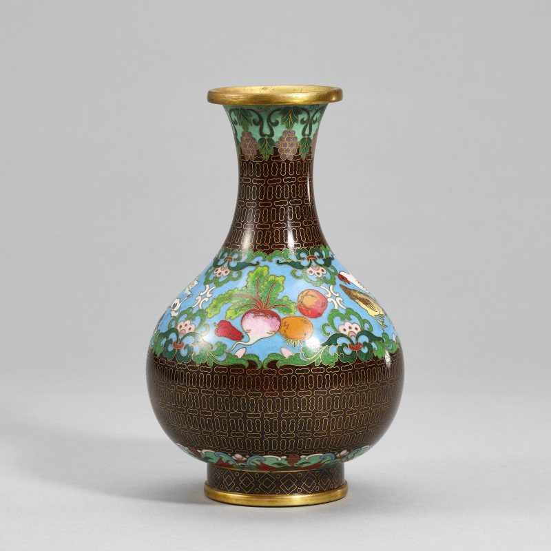 20世纪60年代 景泰蓝花鸟瓶 - 图4
