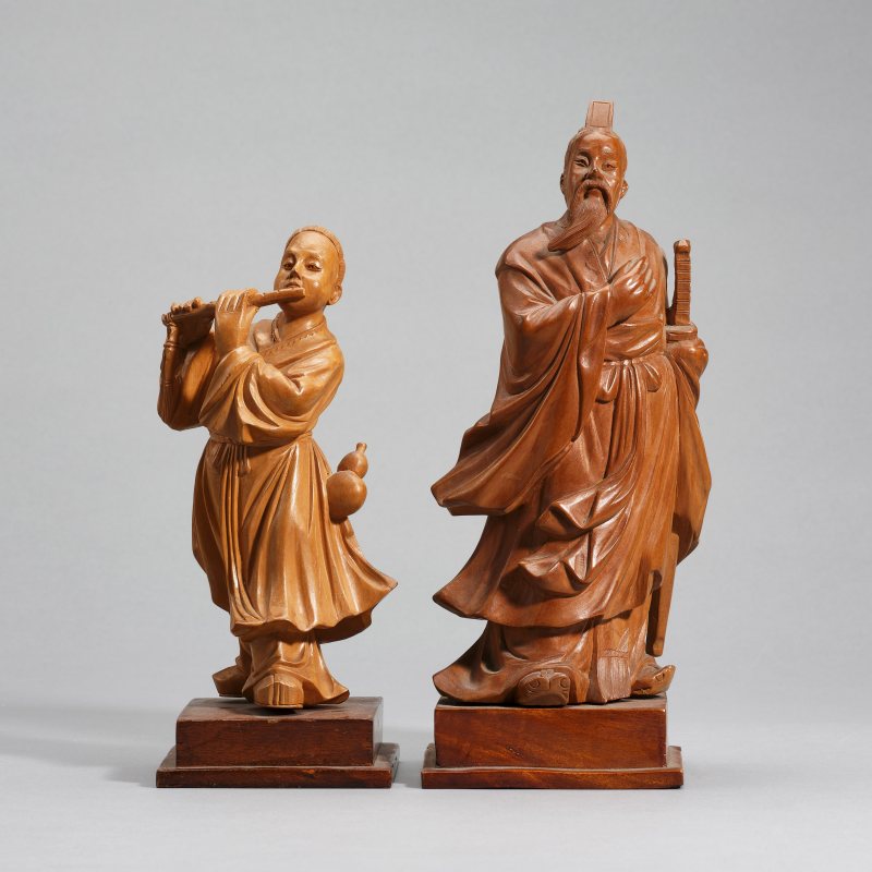 20世纪70年代 黄杨木人物雕件2只 - 图1