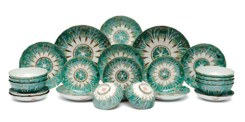 A 'cabbage leaf' pattern part service, Jiaqing mark and of the period (1796-1820)
