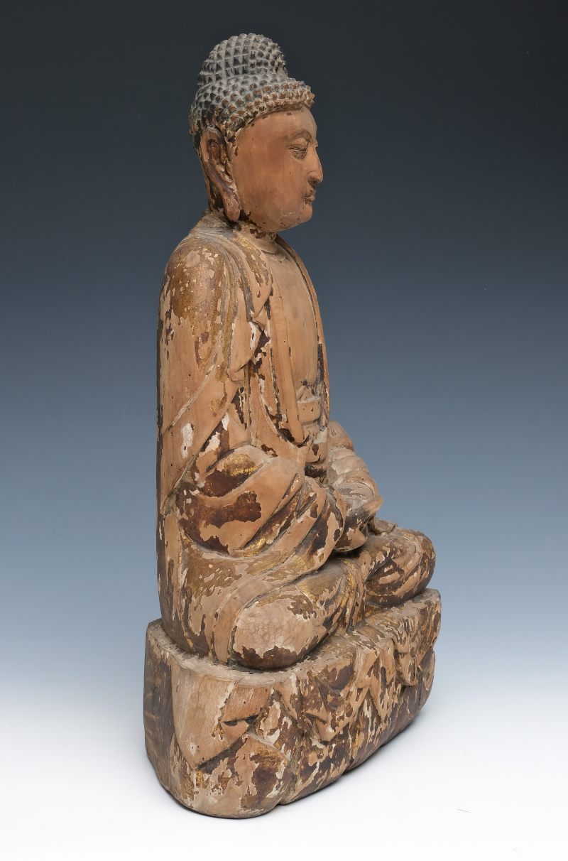 Three larger wooden Buddha figures - 图7