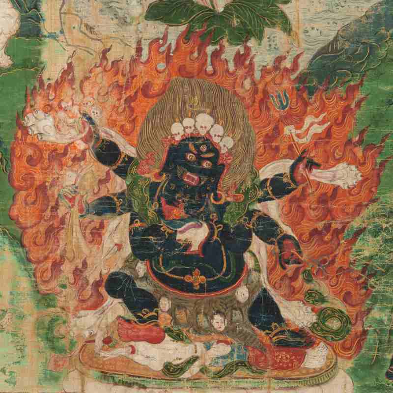 A Tibetan Thangka Depicting Green Tārā and Mahākāla - 图2