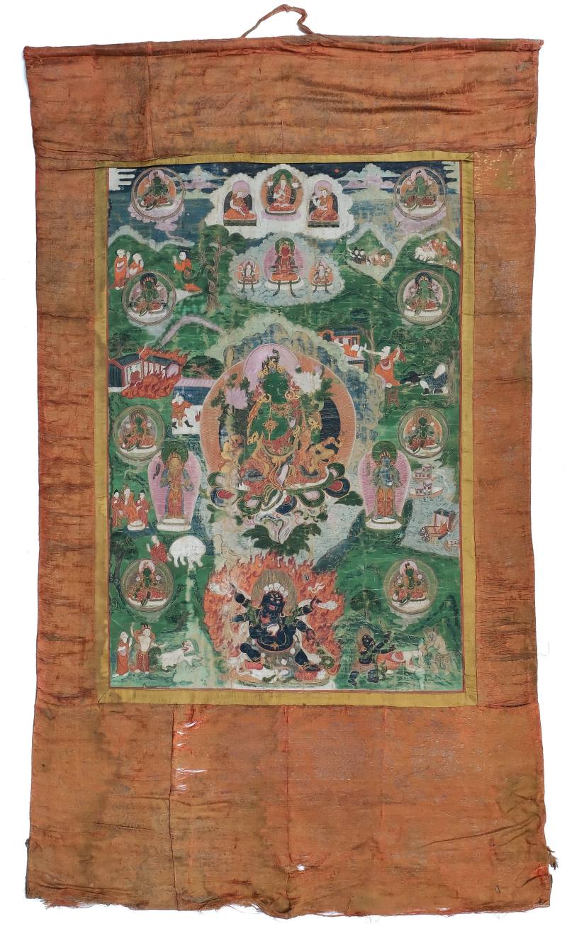 A Tibetan Thangka Depicting Green Tārā and Mahākāla - 图3