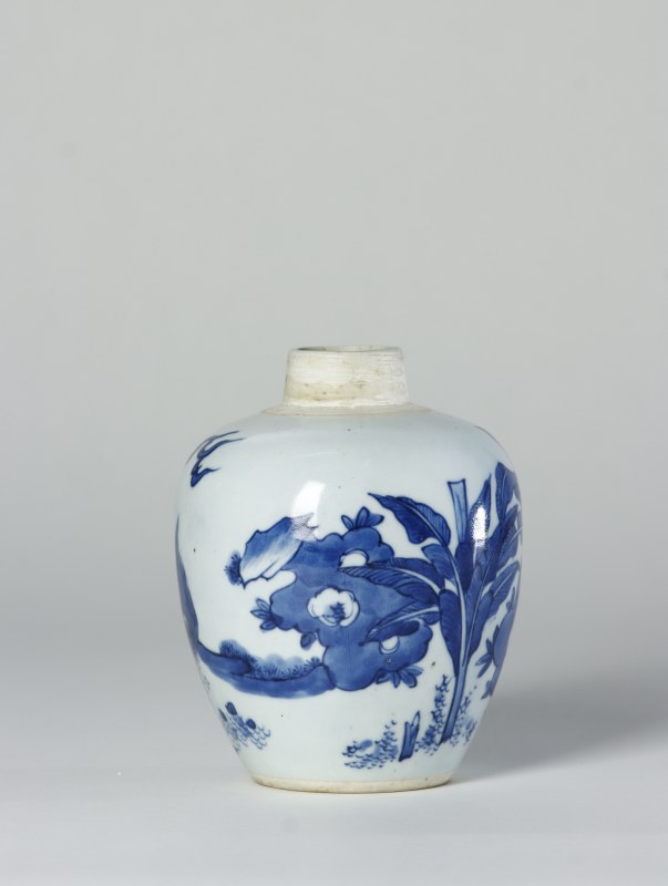 明末清初 青花麒麟芭蕉纹小罐 - 图3