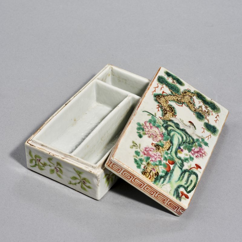 清光绪 粉彩花鸟文具盒一只 - 图5