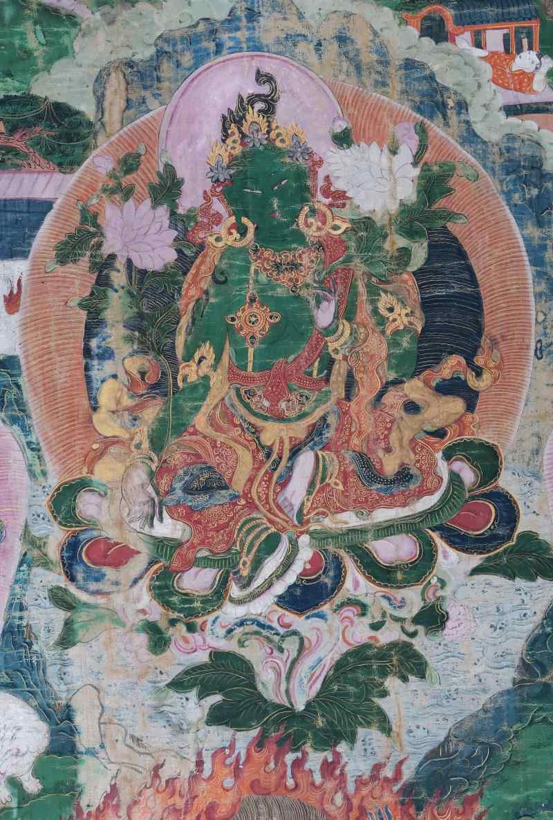 A Tibetan Thangka Depicting Green Tārā and Mahākāla - 图6