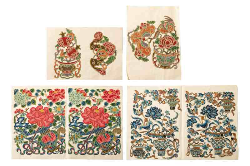 A selection of embroidered silk trim pieces