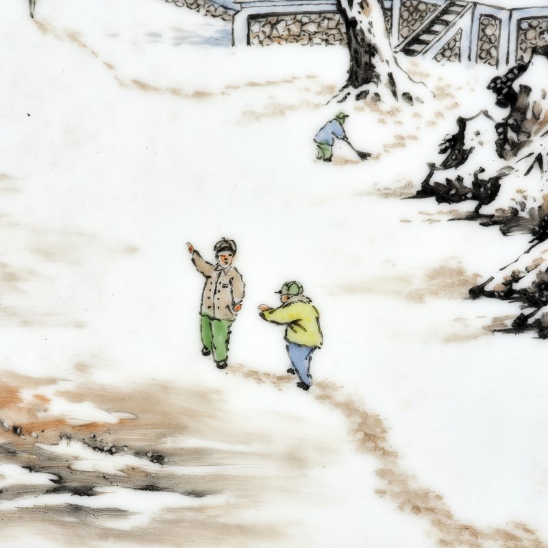 20世纪50年代 粉彩雪景瓷板 - 图4