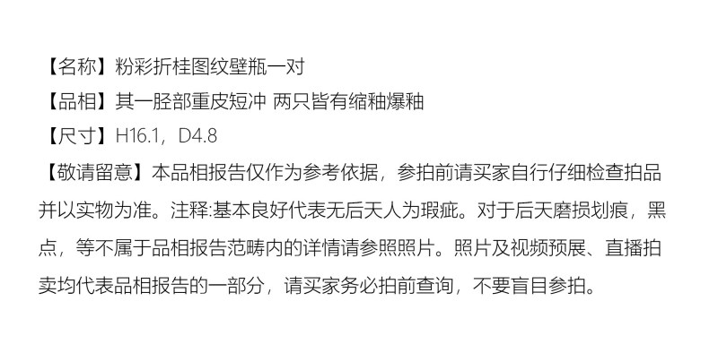 清乾隆 粉彩折桂图纹壁瓶一对 - 图2