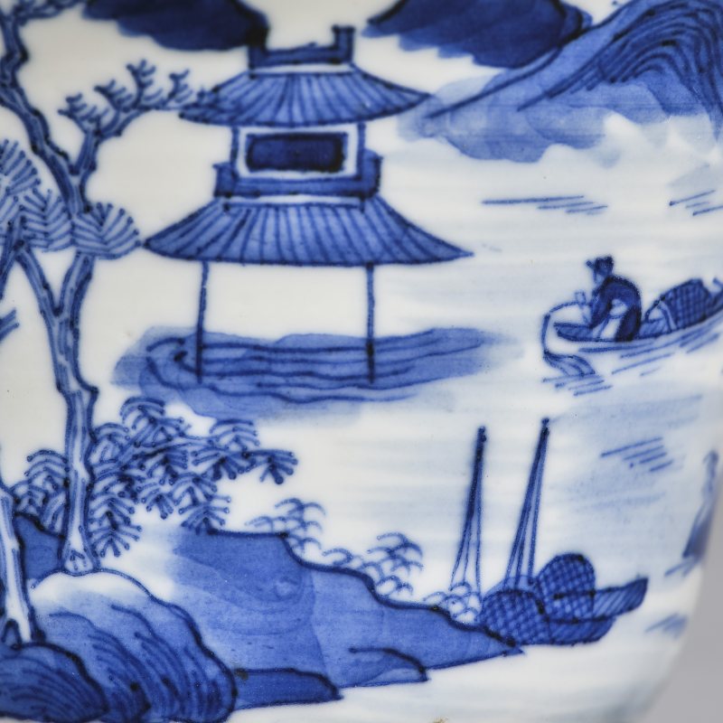 清道光 青花渔樵耕读杯一对 - 图12