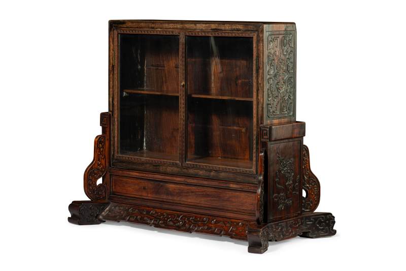 A carved hardwood and glazed display table cabinet - 图1