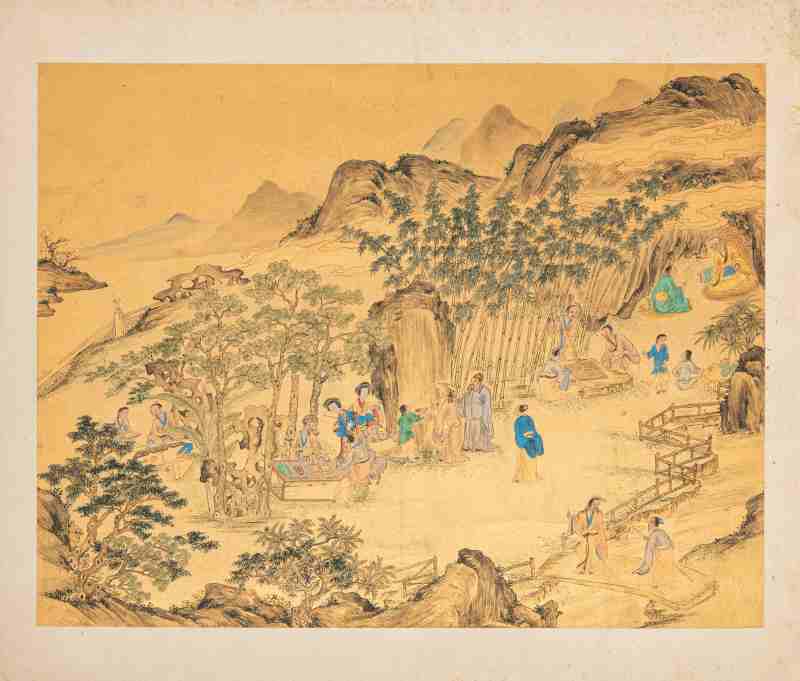Three gold-ground paintings of scholars in a bamboo grove - 图4