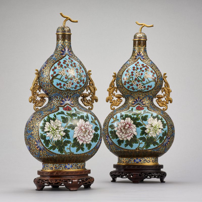 20世纪70年代 景泰蓝花卉葫芦瓶一对 - 图7
