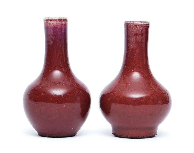 Two small flambé-glazed bottle vases