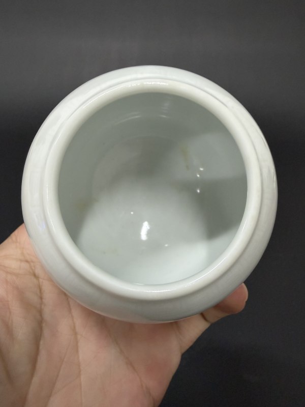 清 白釉暗刻海水云龙纹水盂 - 图6