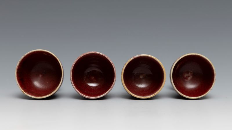 Four small copper-red glazed stem/wine cups - 图7