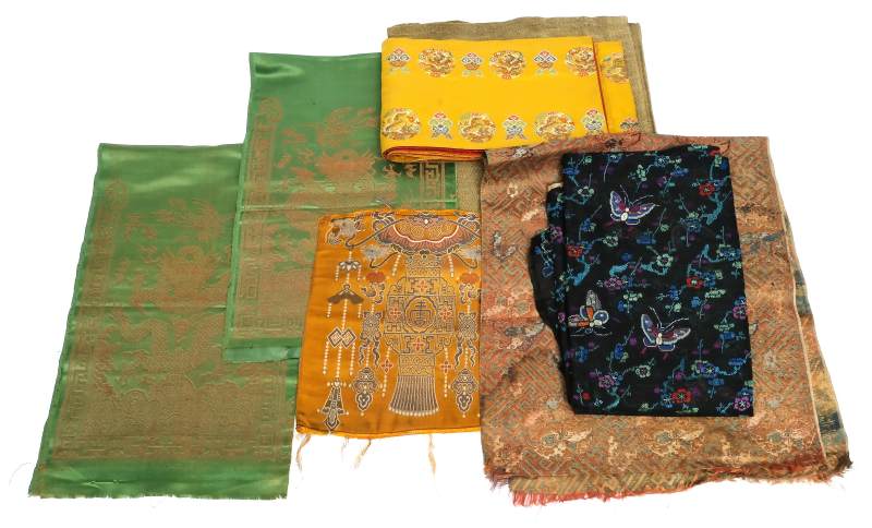 A collection of eight various silk textiles