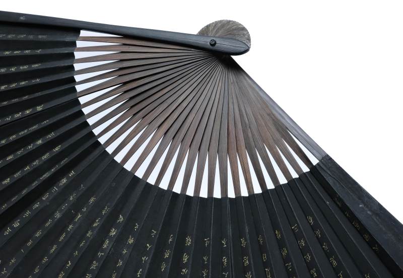 A black paper fan with a landscape scene and poem 'Han Yao Fu' - 图8