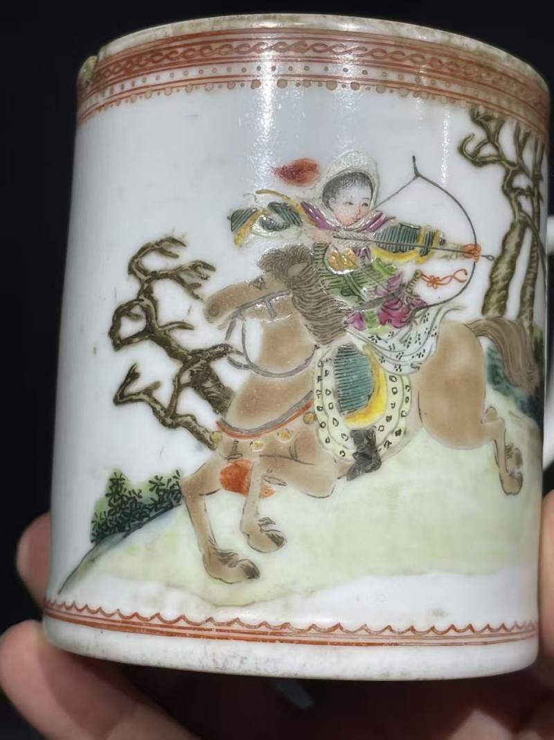 50年代粉彩狩猎图马克杯 - 图6