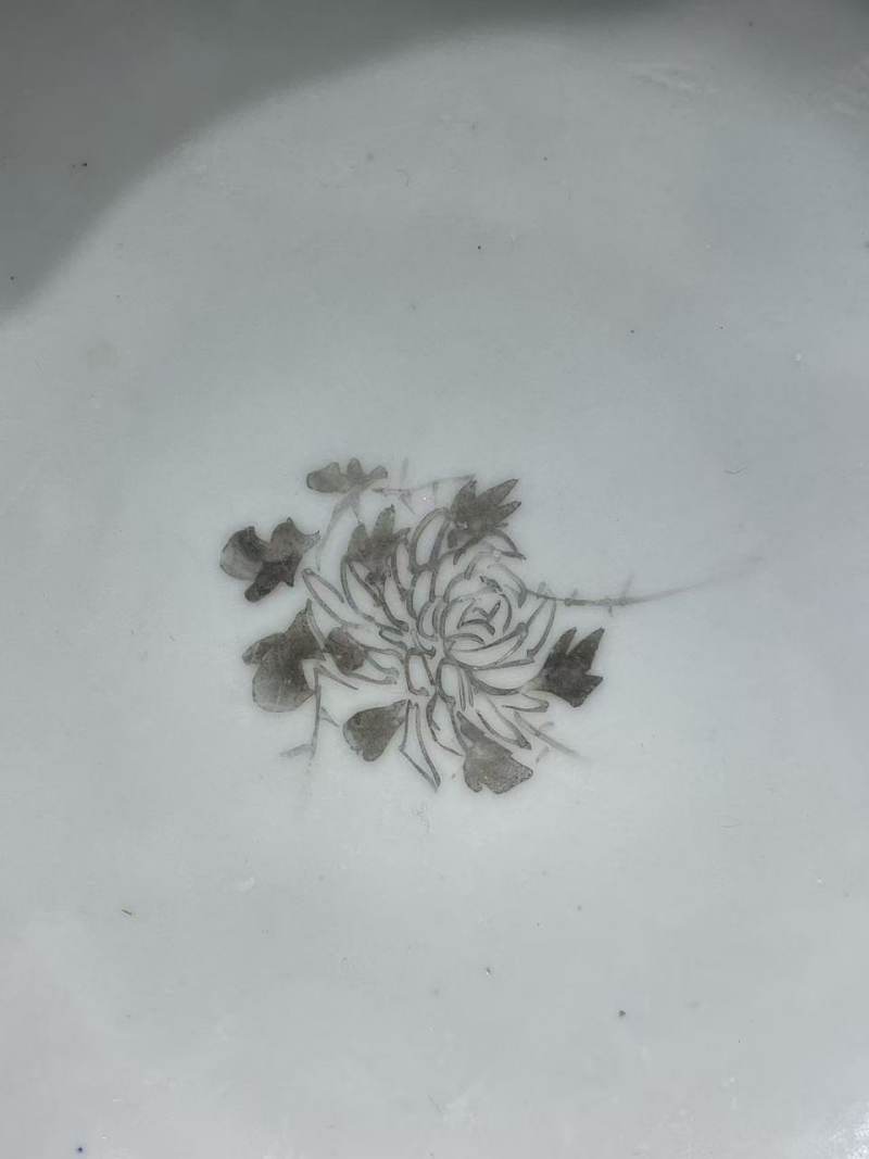 清墨彩山水纹花口供碗 - 图5