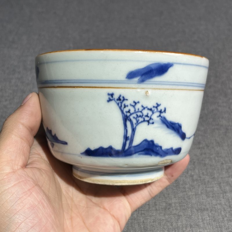 明晚期青花风景筒式炉 - 图6