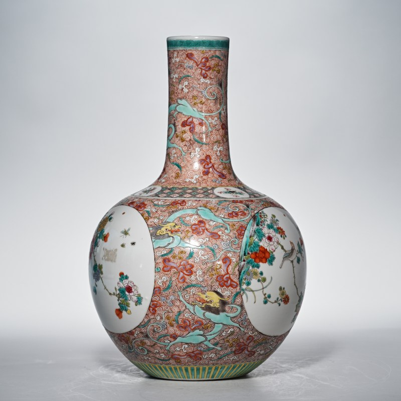民国 粉彩龙穿花开窗花鸟纹瓶 - 图4