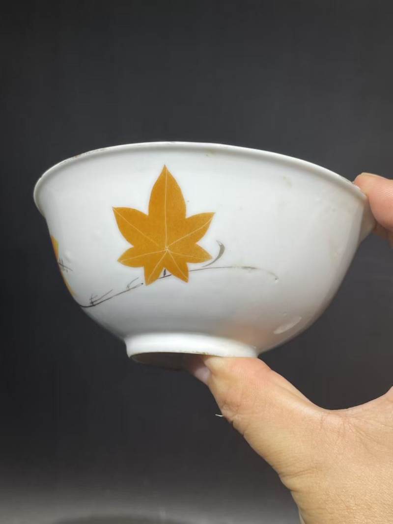 民国刷花枫叶纹碗一对 - 图8