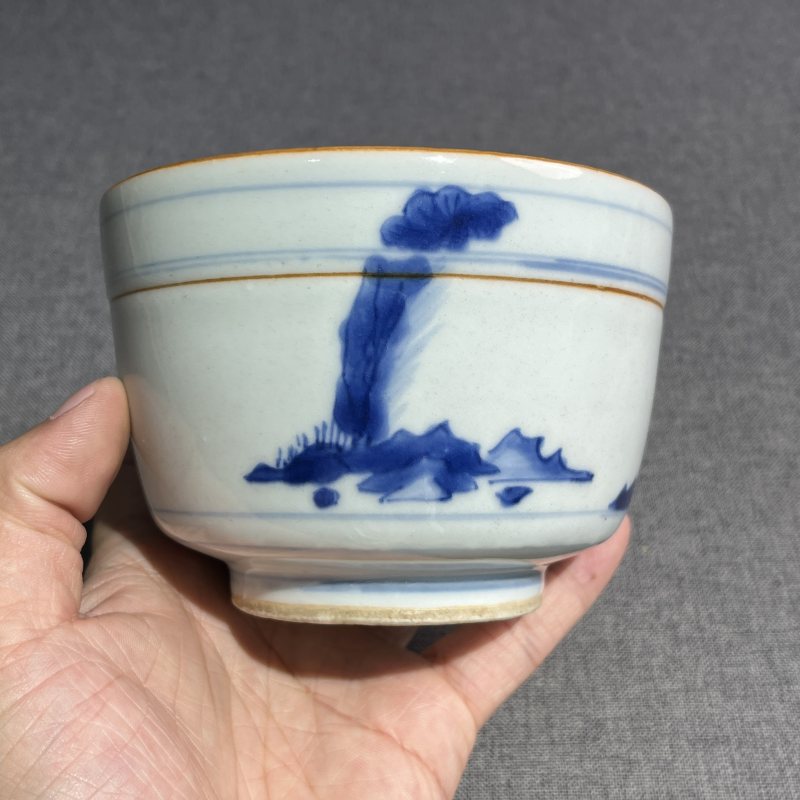 明晚期青花风景筒式炉 - 图7