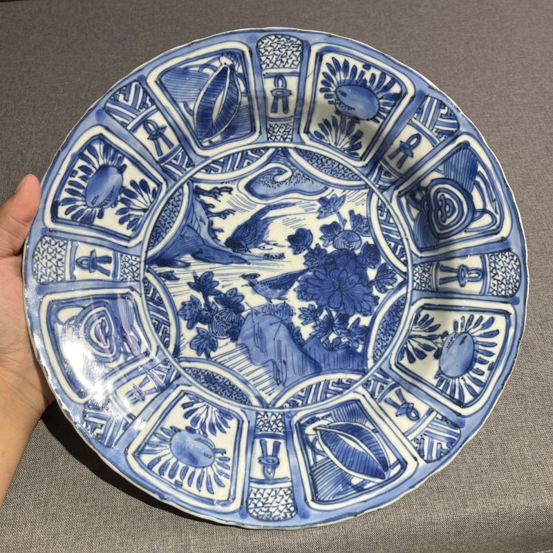 明晚期青花花鸟大盘 - 图4
