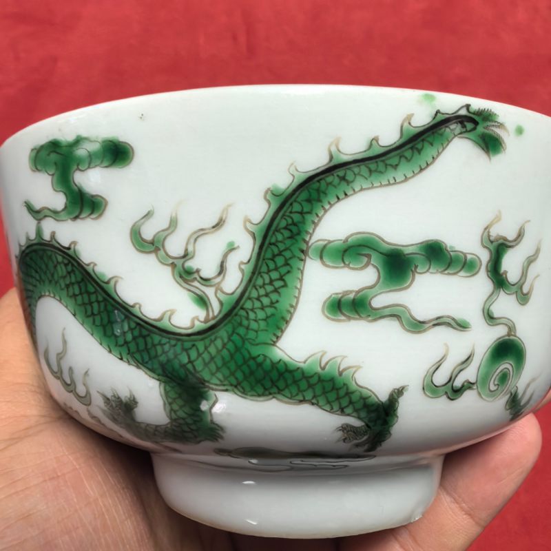 清晚期 绿彩龙纹碗 - 图8