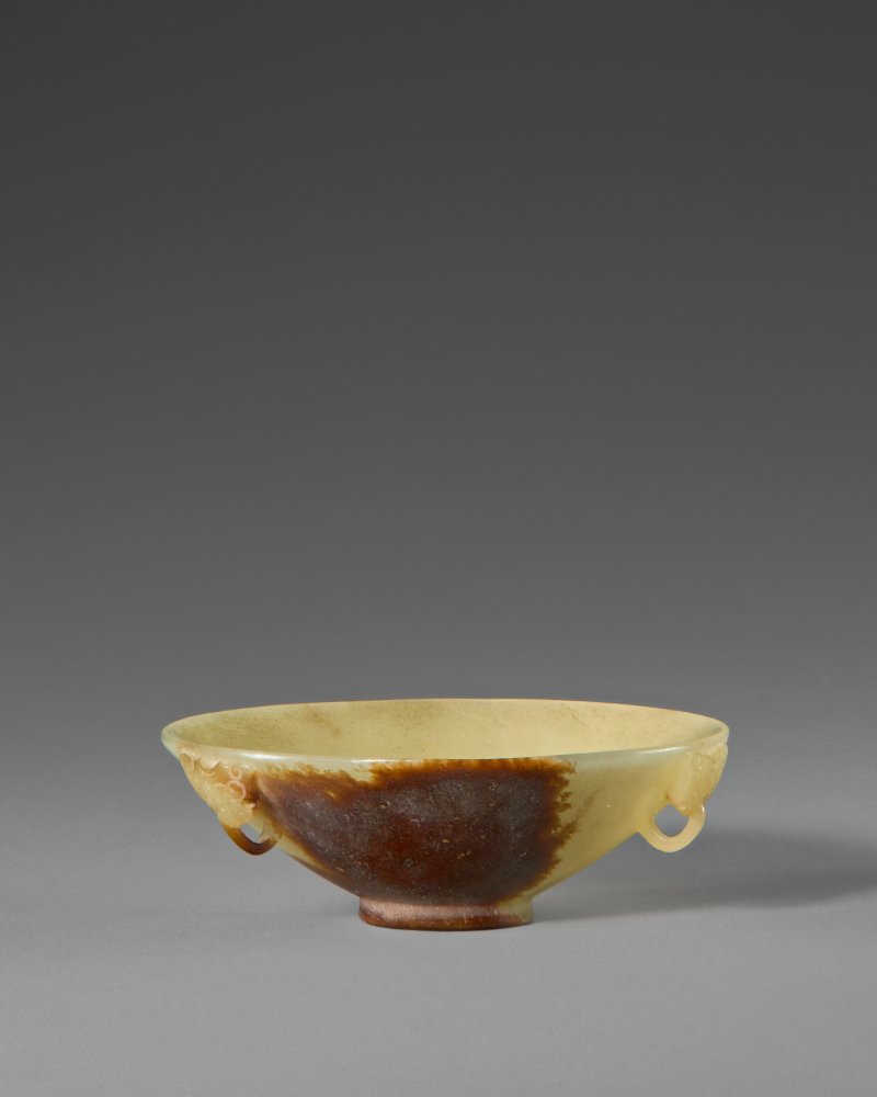 宋/明 黃褐玉舖首啣環耳笠式盌  SONG-MING DYNASTY (AD 960-1644) - 图1