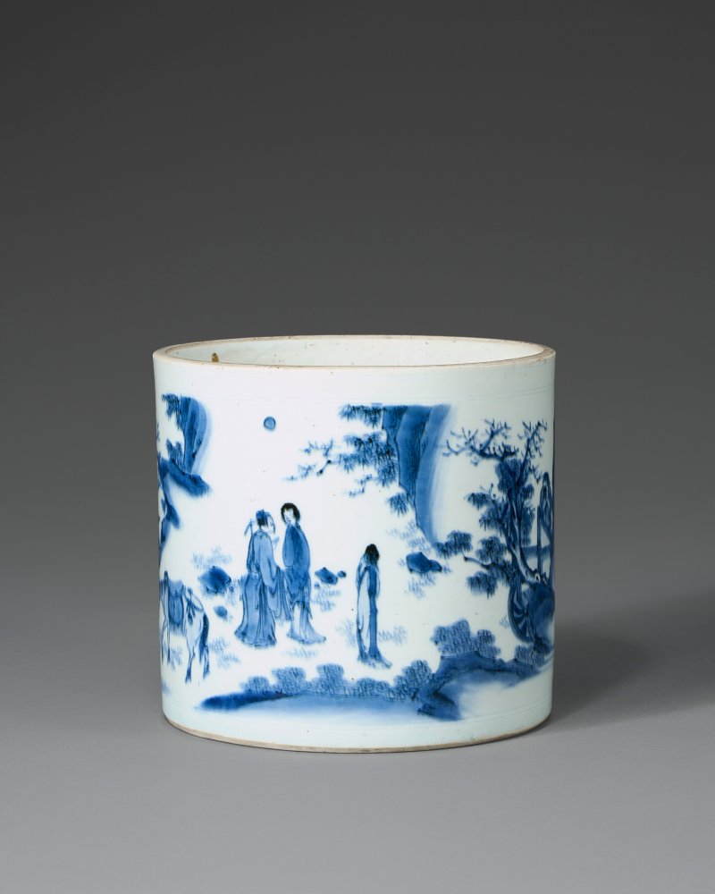 清順治 約1650年 青花西廂記「長亭送別」筆筒  SHUNZHI PERIOD, CIRCA 1650 - 图2