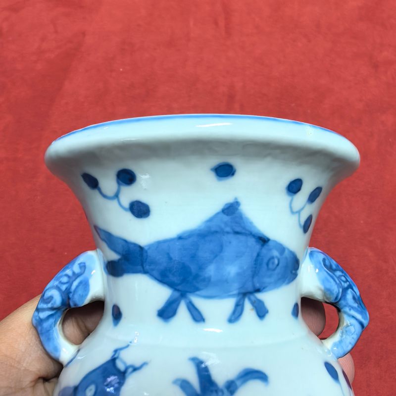 清晚期 青花鱼藻纹花囊 - 图10
