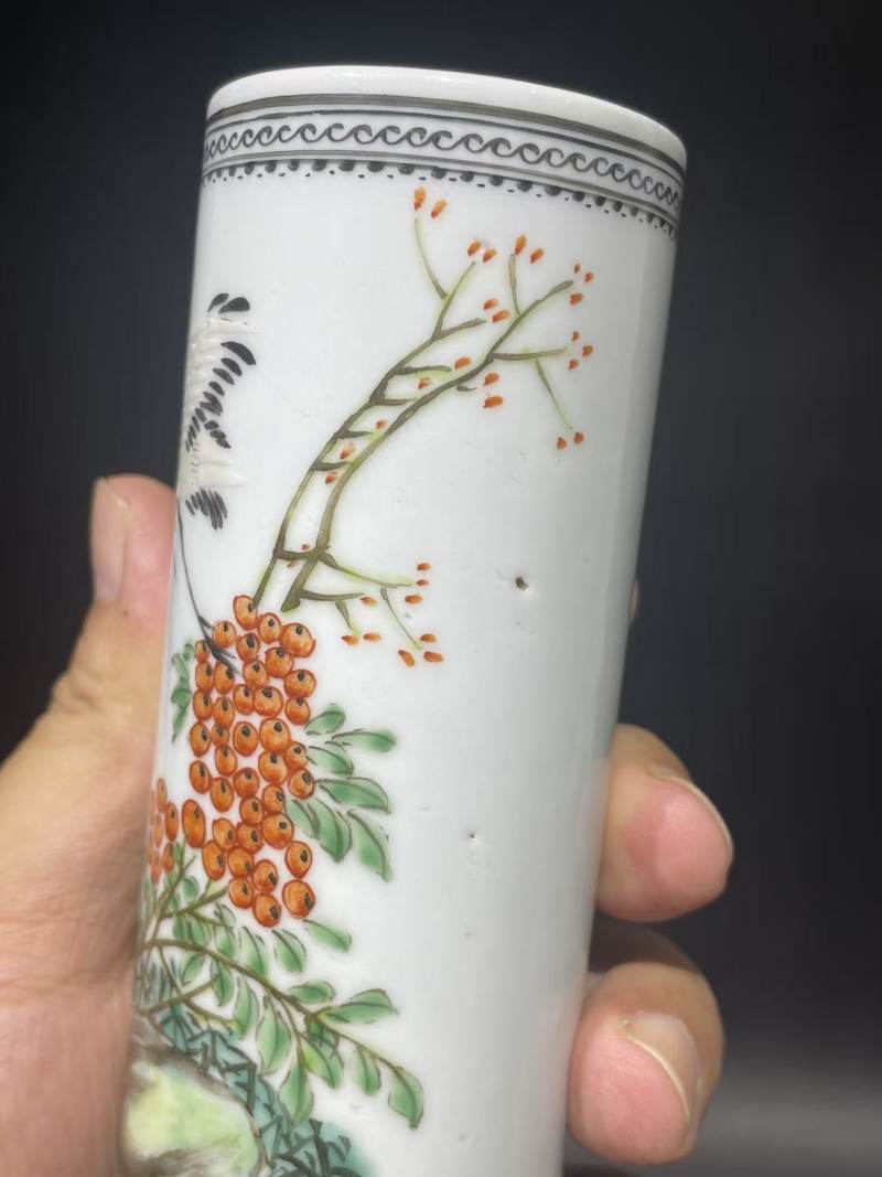 民国粉彩仙鹤天筹香筒 - 图7