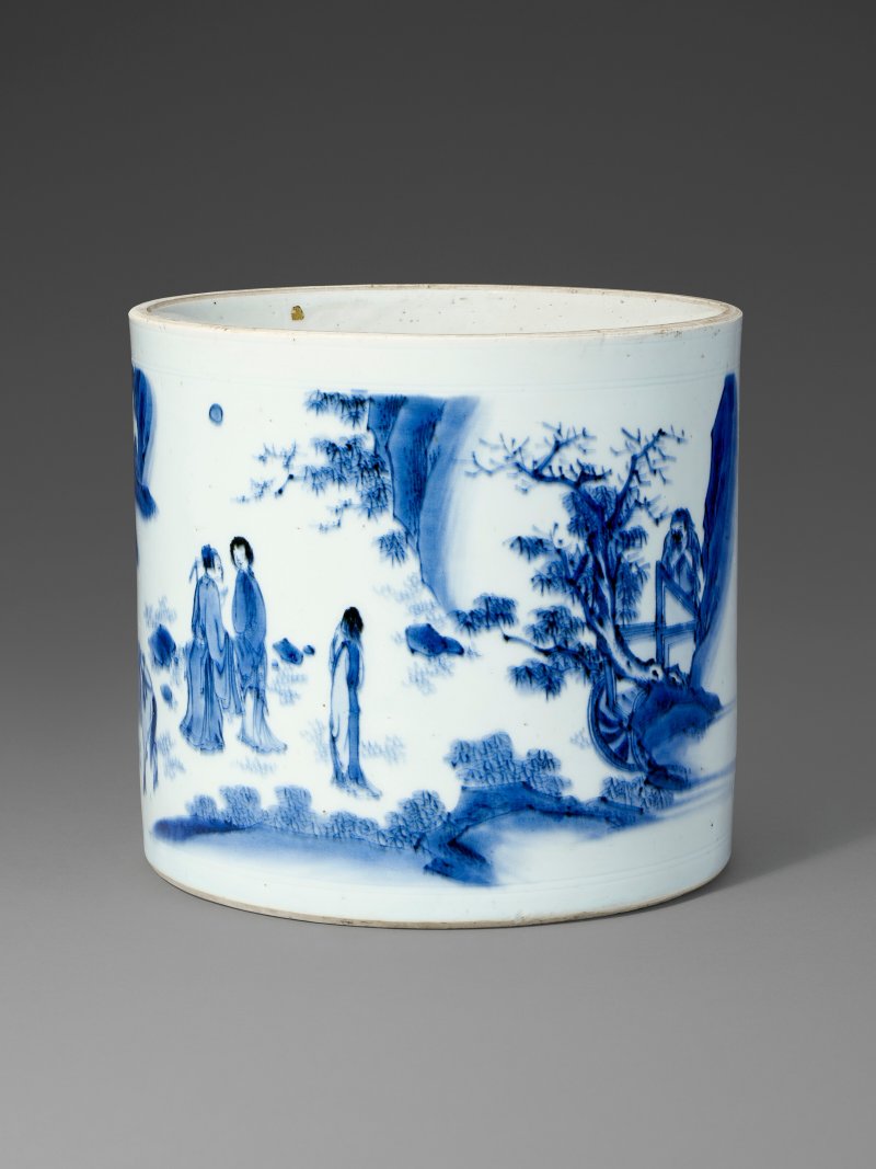 清順治 約1650年 青花西廂記「長亭送別」筆筒  SHUNZHI PERIOD, CIRCA 1650 - 图3