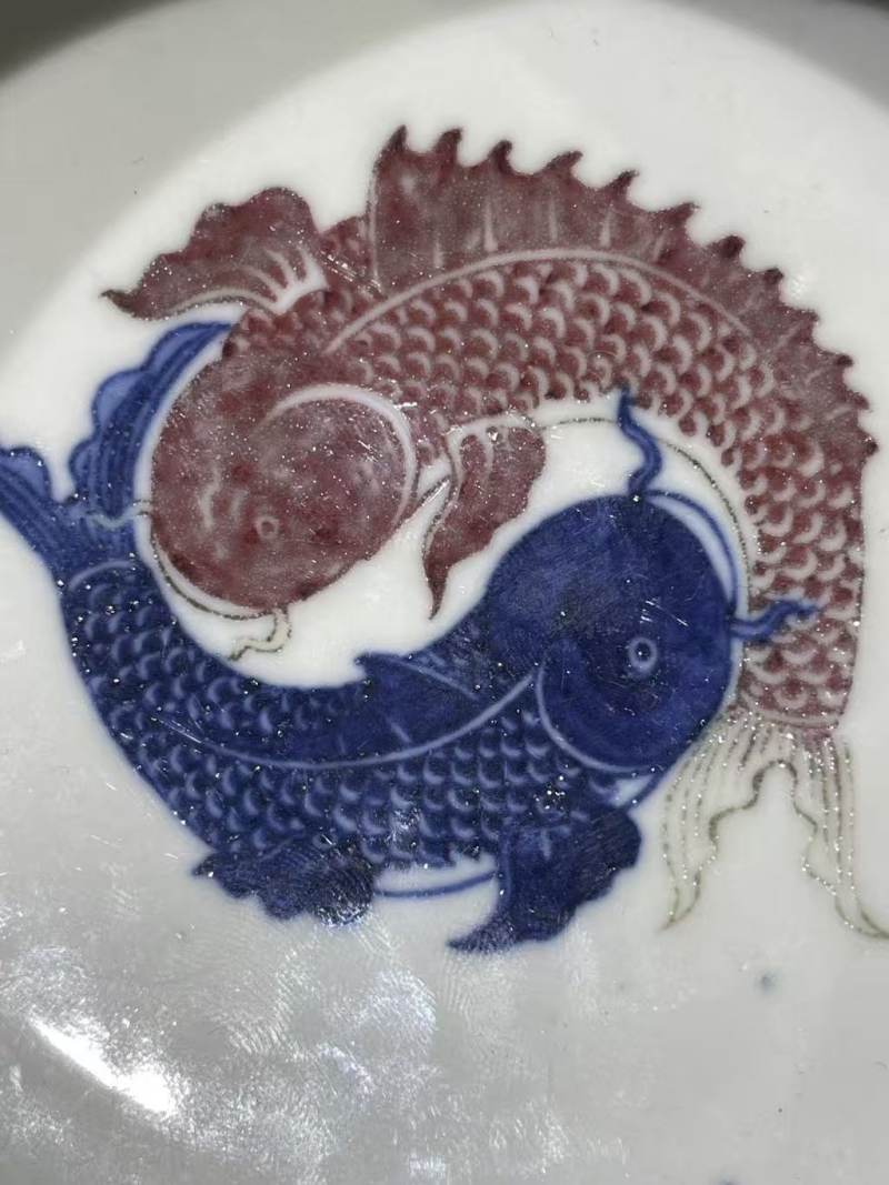 民国青花釉里红双鱼洗 - 图6