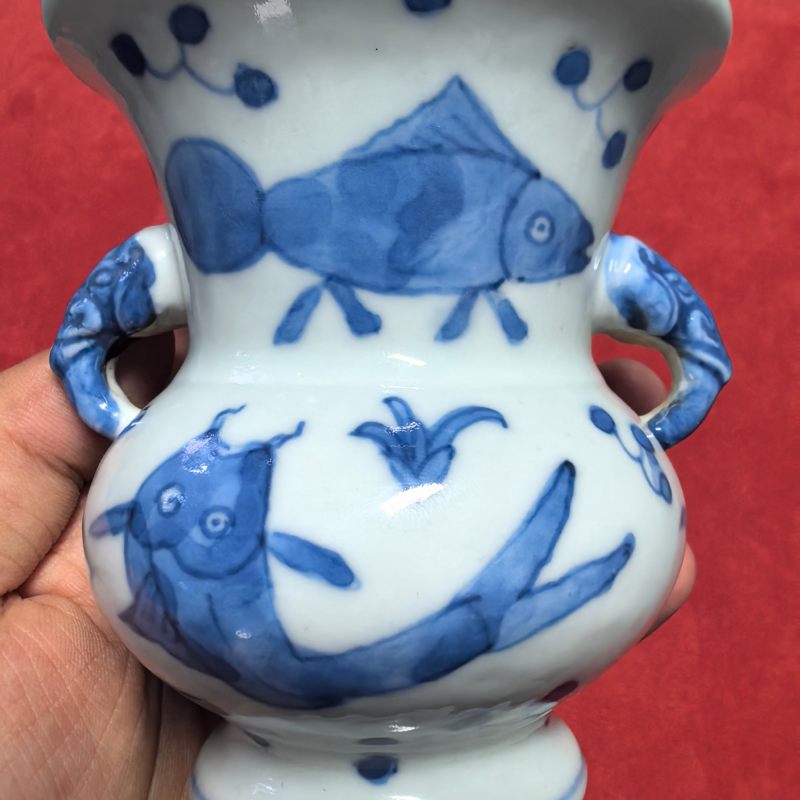 清晚期 青花鱼藻纹花囊 - 图12