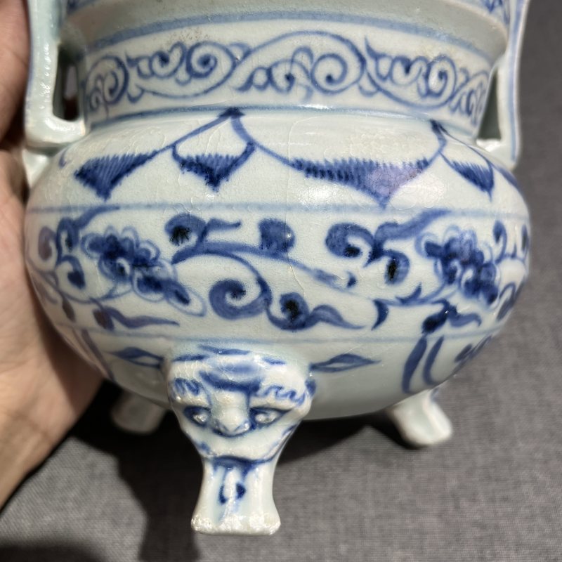 明早期青花花卉冲耳炉 - 图5
