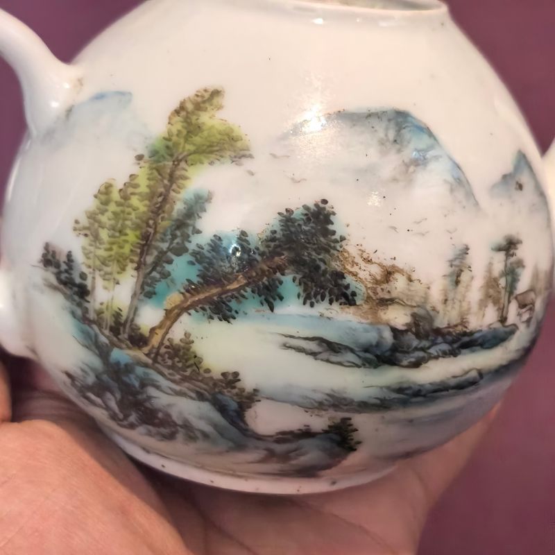民国 粉彩山水纹茶壶 - 图9
