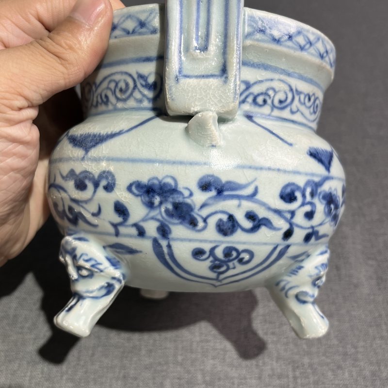 明早期青花花卉冲耳炉 - 图6