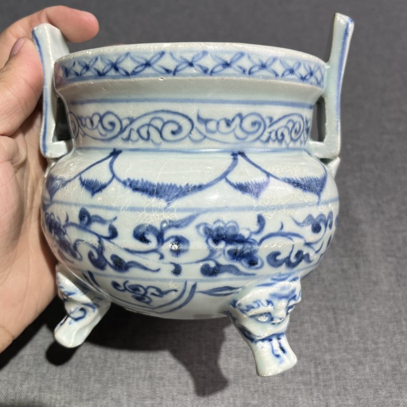 明早期青花花卉冲耳炉 - 图7