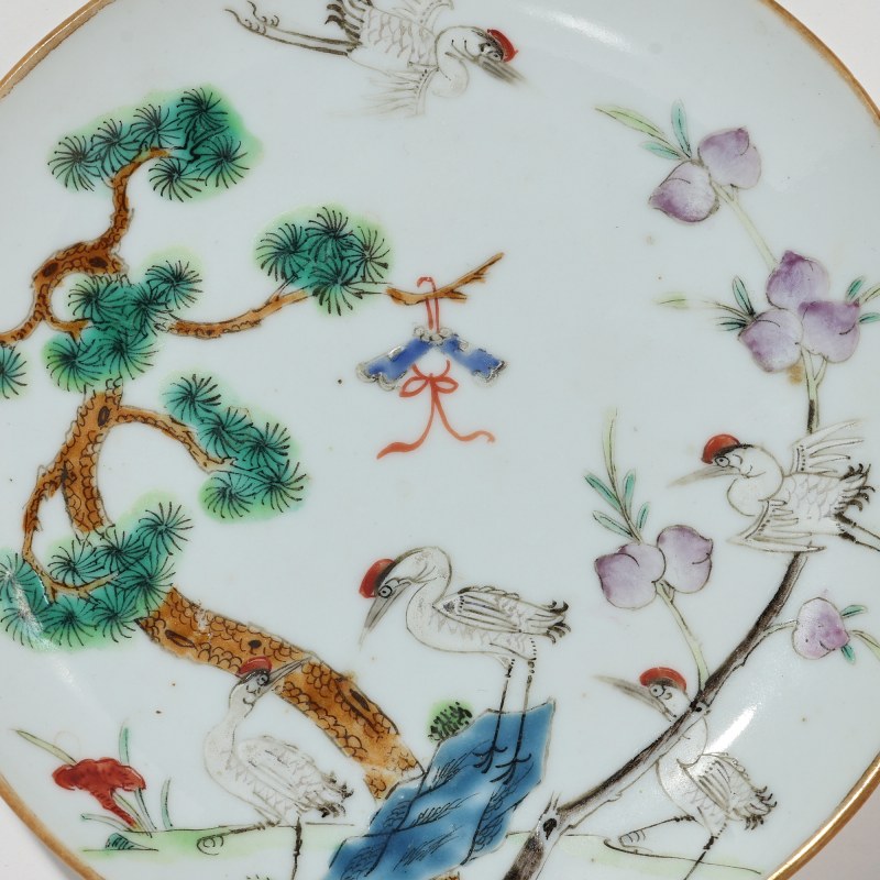 清道光 粉彩松鹤延年小盘 - 图2