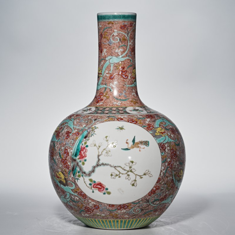 民国 粉彩龙穿花开窗花鸟纹瓶 - 图2