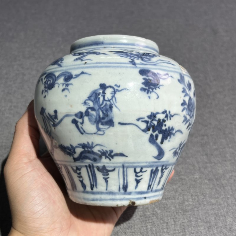 明早期青花人物罐 - 图4