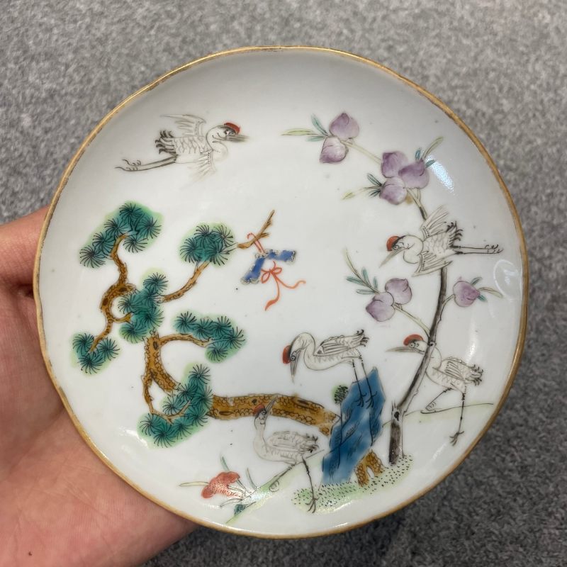 清道光 粉彩松鹤延年小盘 - 图5