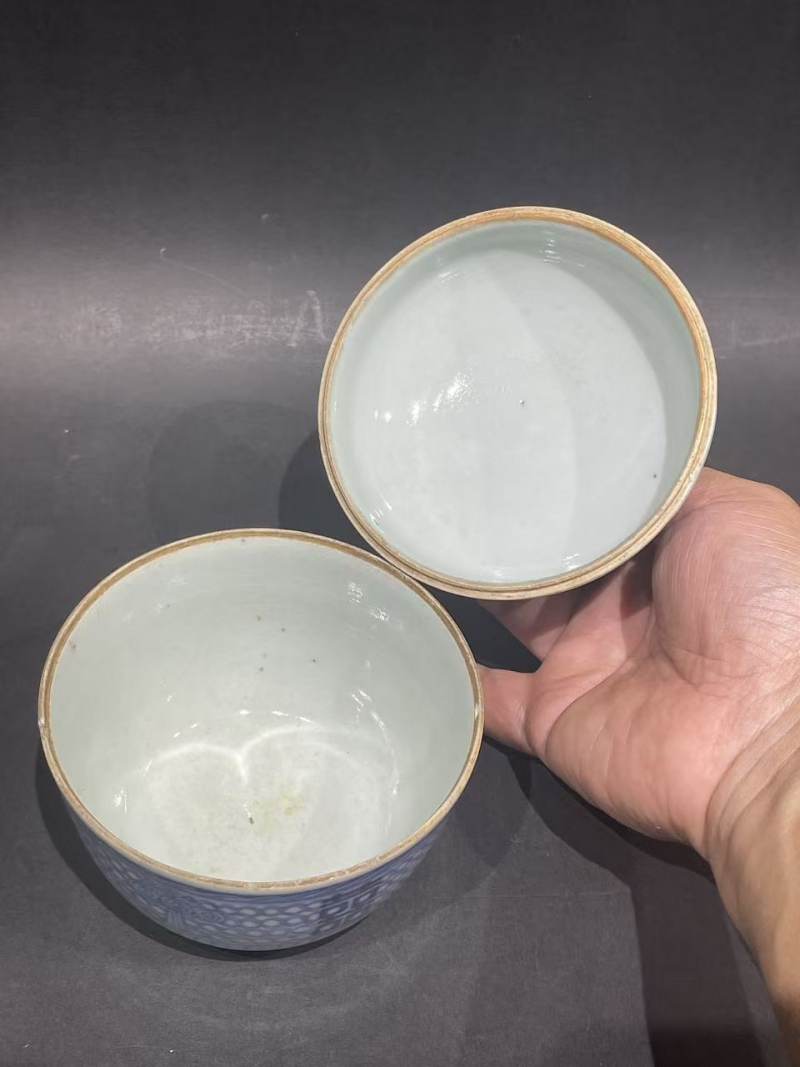 清中期青花喜字纹盖缸 - 图6