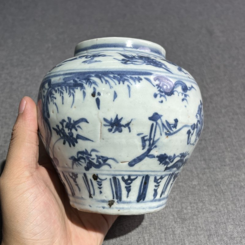 明早期青花人物罐 - 图5