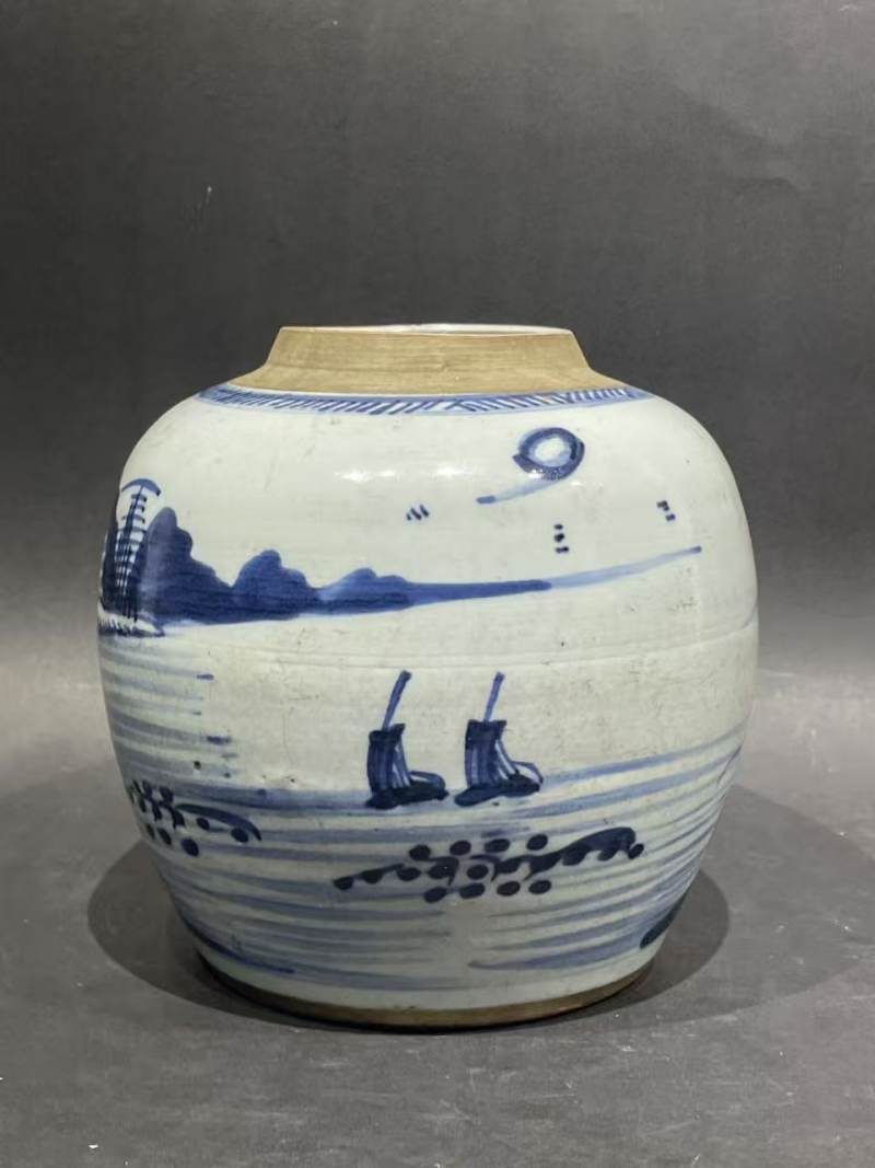 清青花山水纹罐 - 图3