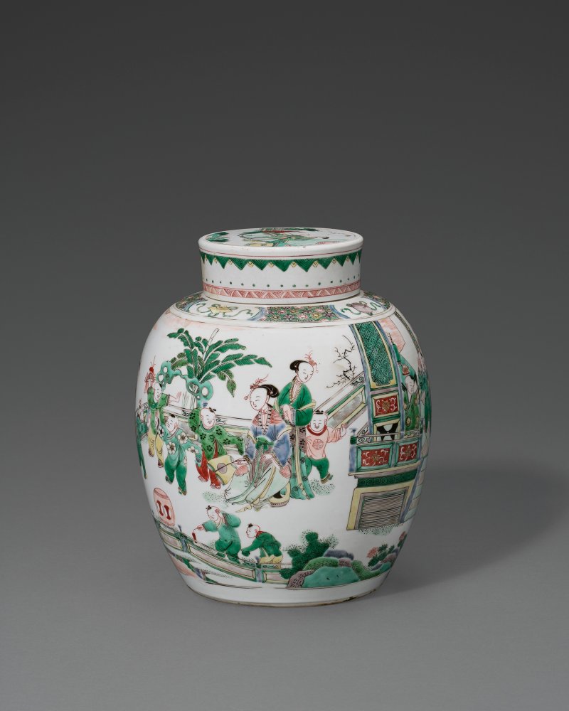 清康熙 五彩仕女嬰戲圖蓋罐  KANGXI PERIOD (1662-1722) - 图4