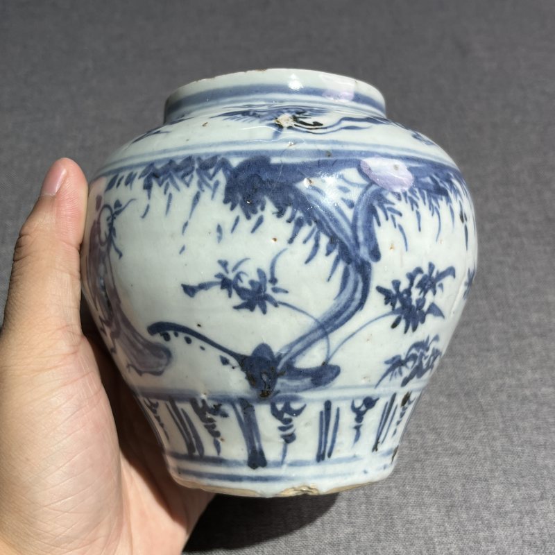 明早期青花人物罐 - 图6